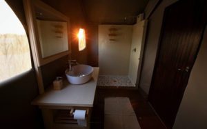 Bathroom of tented wildlife conservation camp