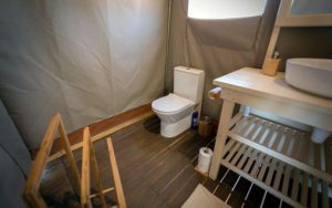 wildlife research tented camp bathroom